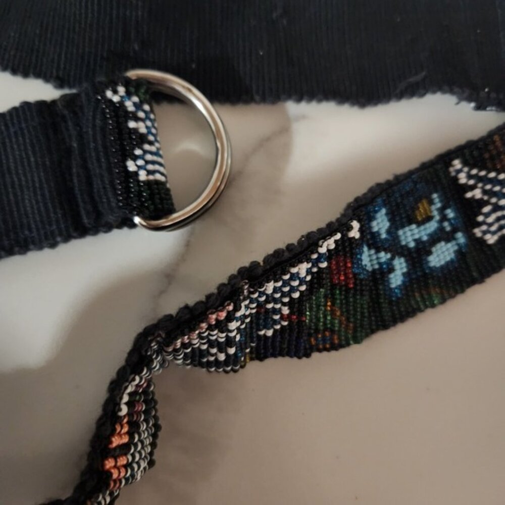 Woven Native American Beaded Belt Black Blue Bird Floral D-Ring‎ Waist Accessory - Picture 5 of 5